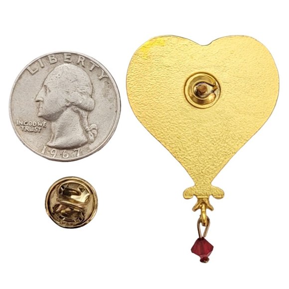Gold Tone Red Glass Heart Crystal Dangle Lapel Scatter Pin K869 - Picture 5 of 7